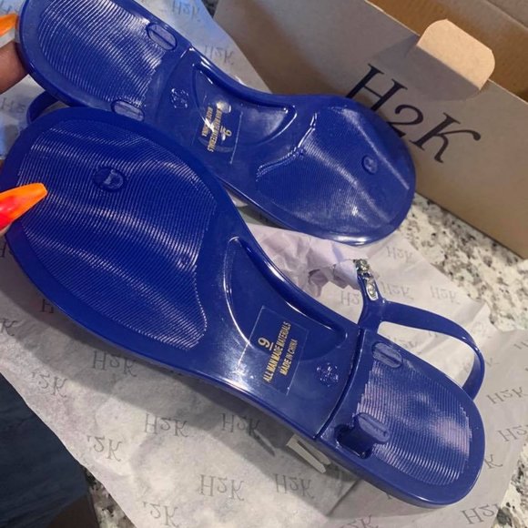 Brand New Royal Blue Stone-Embellished Jelly Flip-Flops - Women's Size 8 - Picture 2 of 6